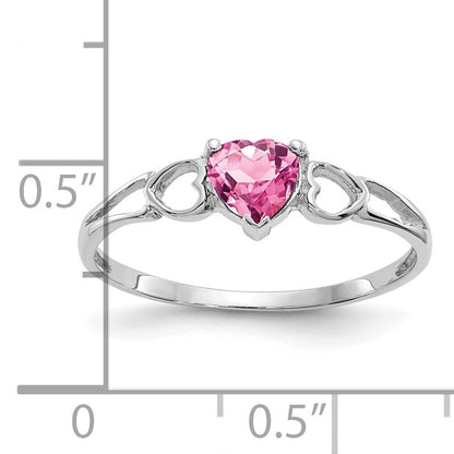 14k White Gold 5mm Heart Pink Tourmaline Birthstone Ring