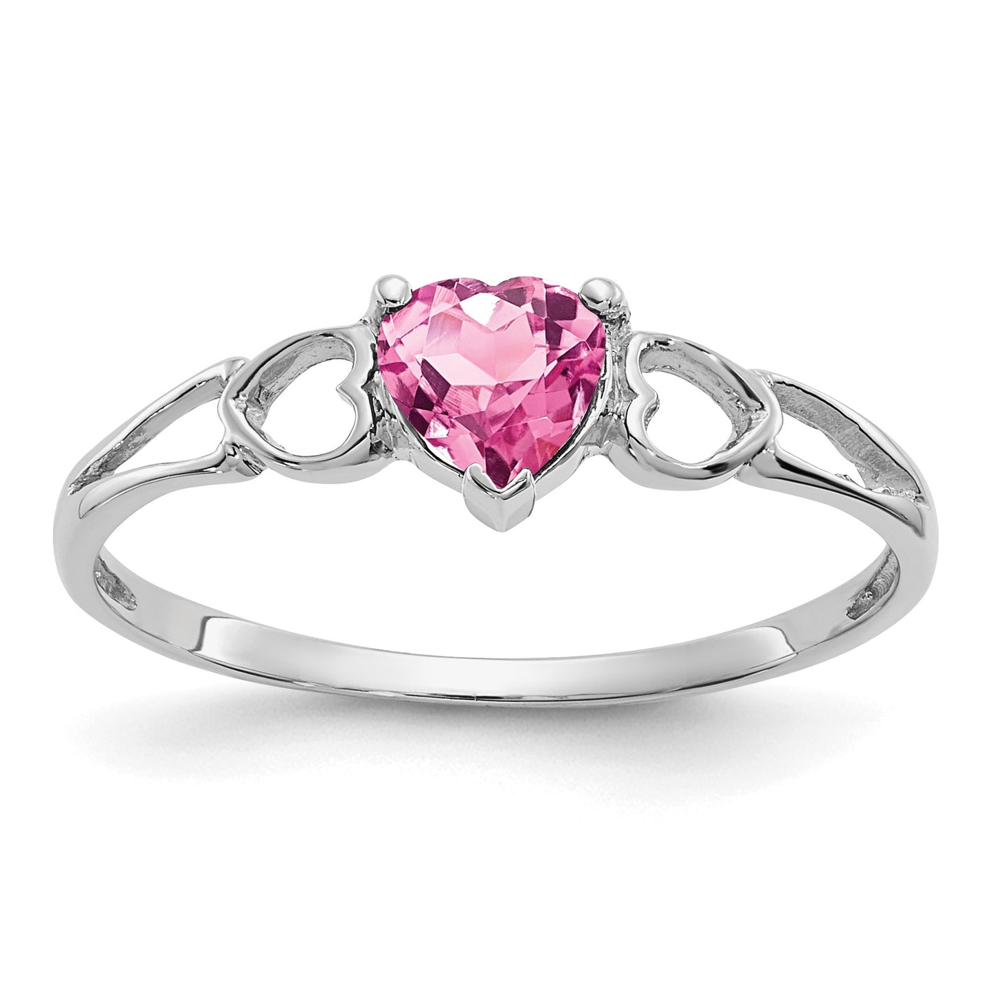 14k White Gold 5mm Heart Pink Tourmaline Birthstone Ring