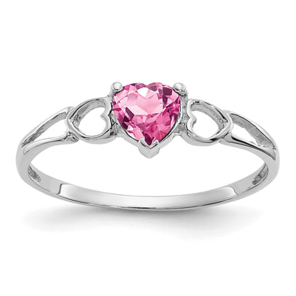 14k White Gold 5mm Heart Pink Tourmaline Birthstone Ring