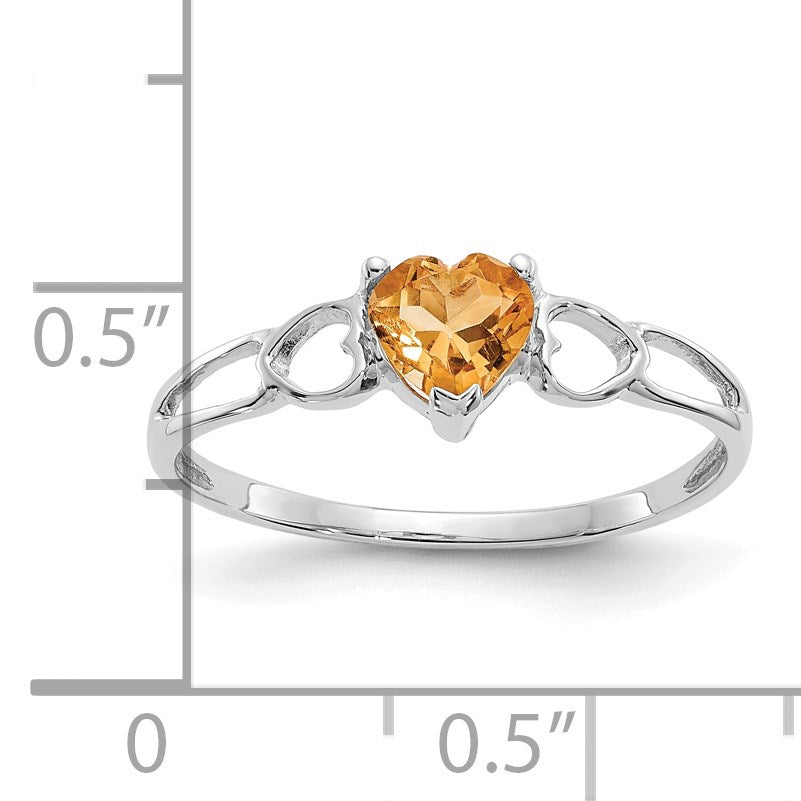 14k White Gold 5mm Heart Citrine Birthstone Ring