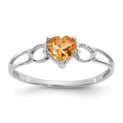 14k White Gold 5mm Heart Citrine Birthstone Ring