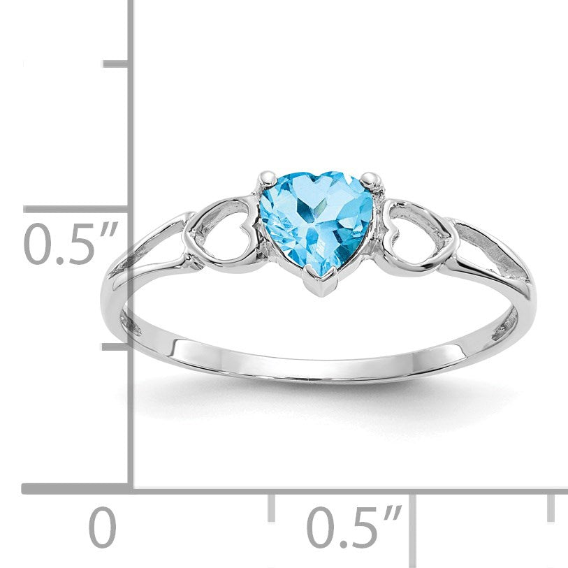 14k White Gold 5mm Heart Blue Topaz Birthstone Ring