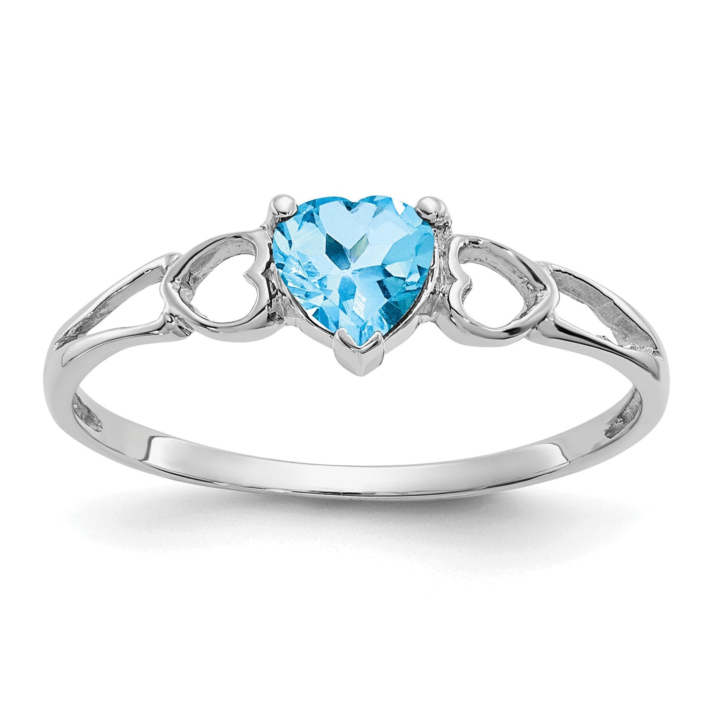 14k White Gold 5mm Heart Blue Topaz Birthstone Ring