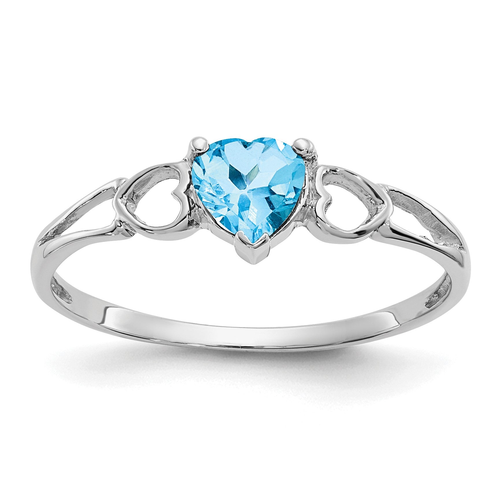 14k White Gold 5mm Heart Blue Topaz Birthstone Ring
