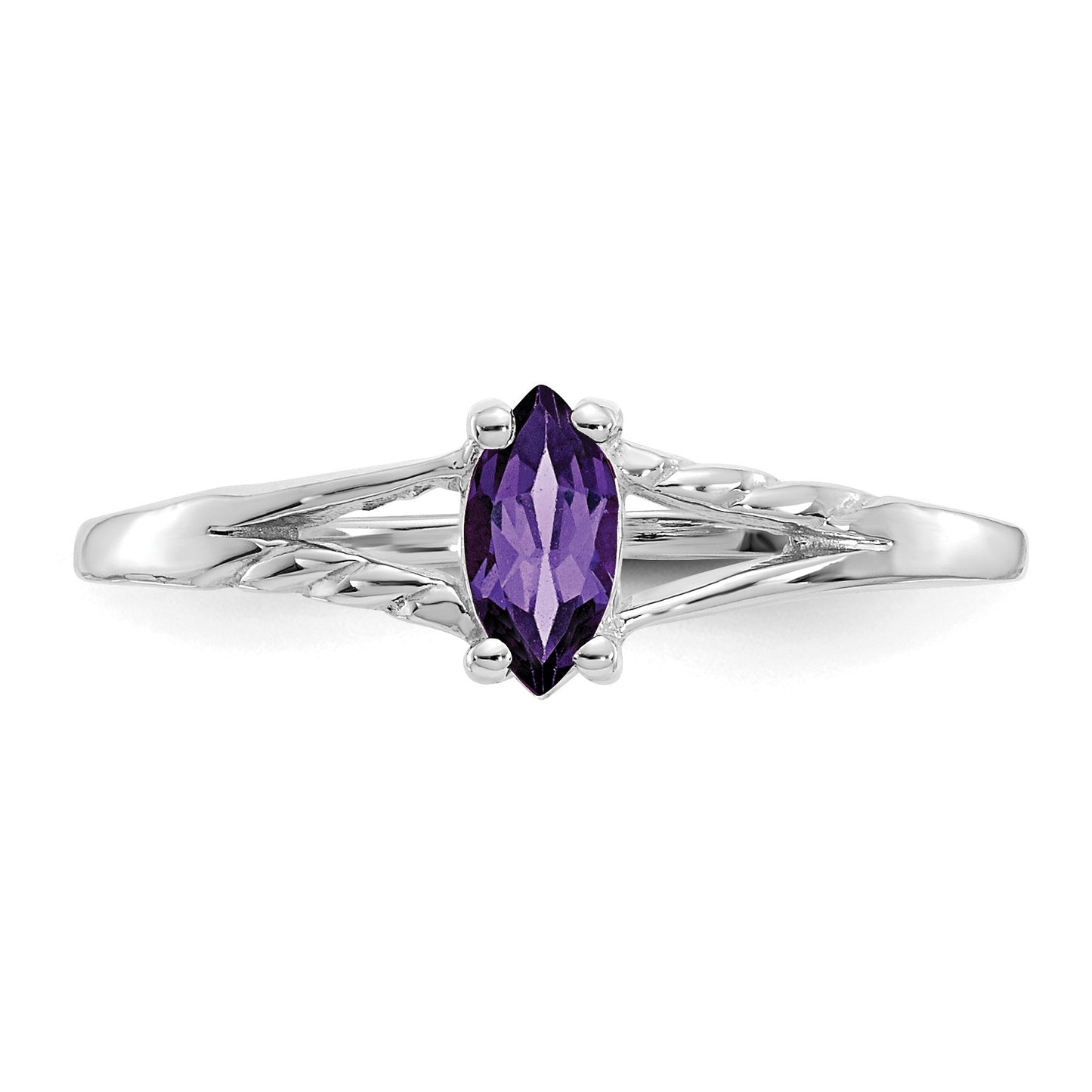 14k White Gold 6x3 Marquise Amethyst Birthstone Ring