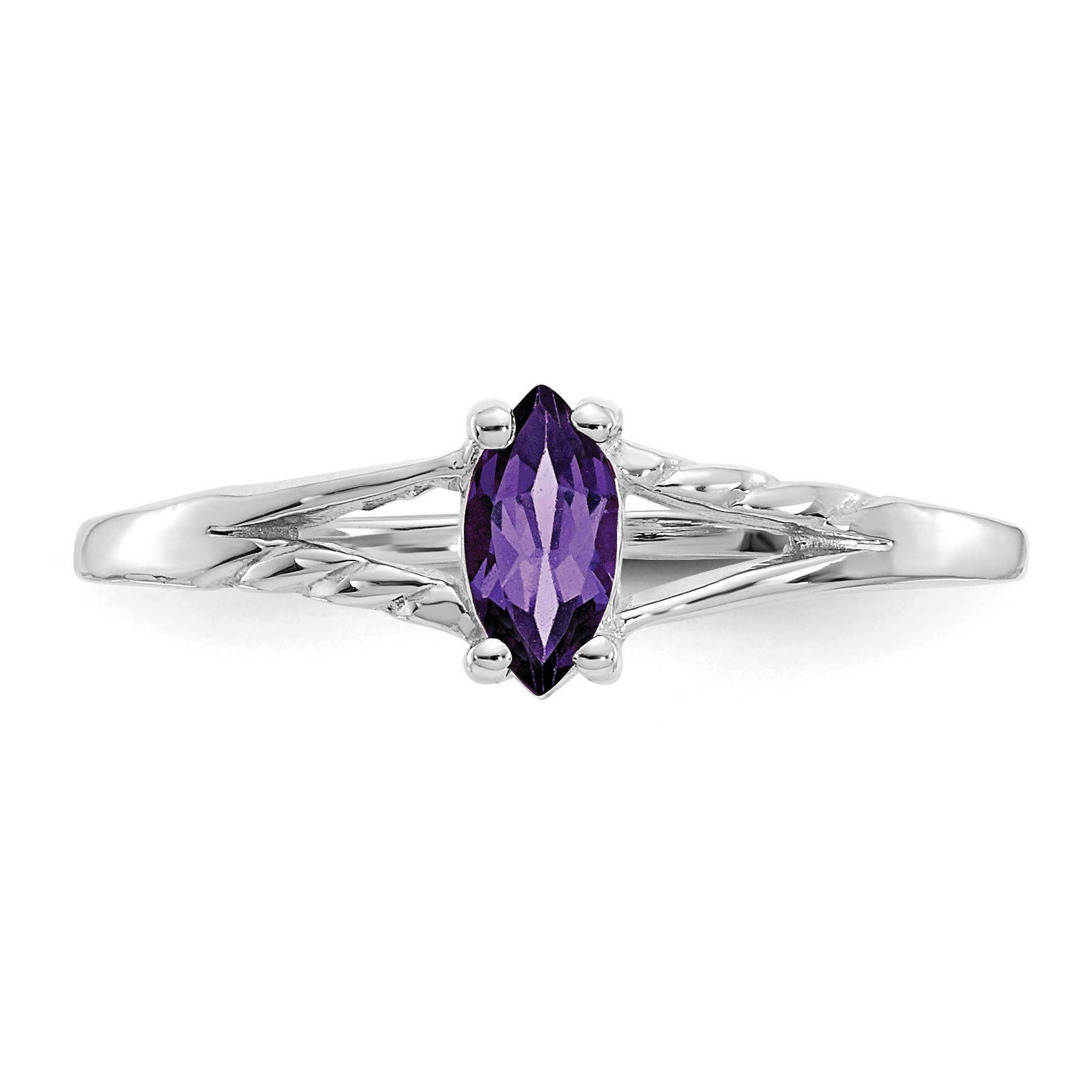14k White Gold 6x3 Marquise Amethyst Birthstone Ring