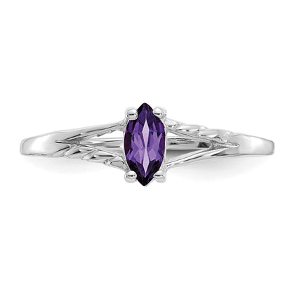 14k White Gold 6x3 Marquise Amethyst Birthstone Ring