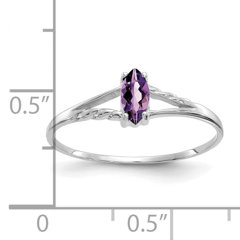 14k White Gold 6x3 Marquise Amethyst Birthstone Ring