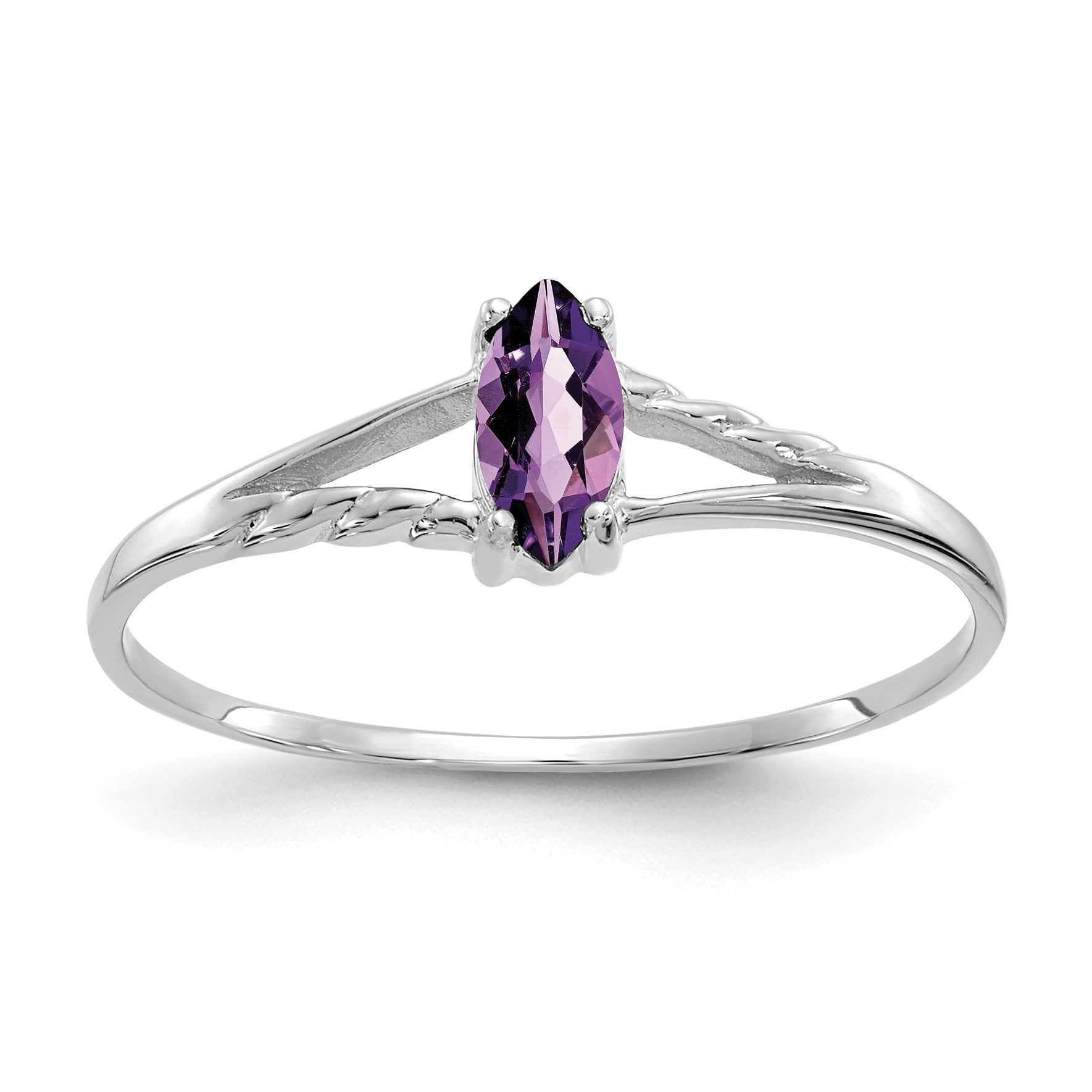 14k White Gold 6x3 Marquise Amethyst Birthstone Ring