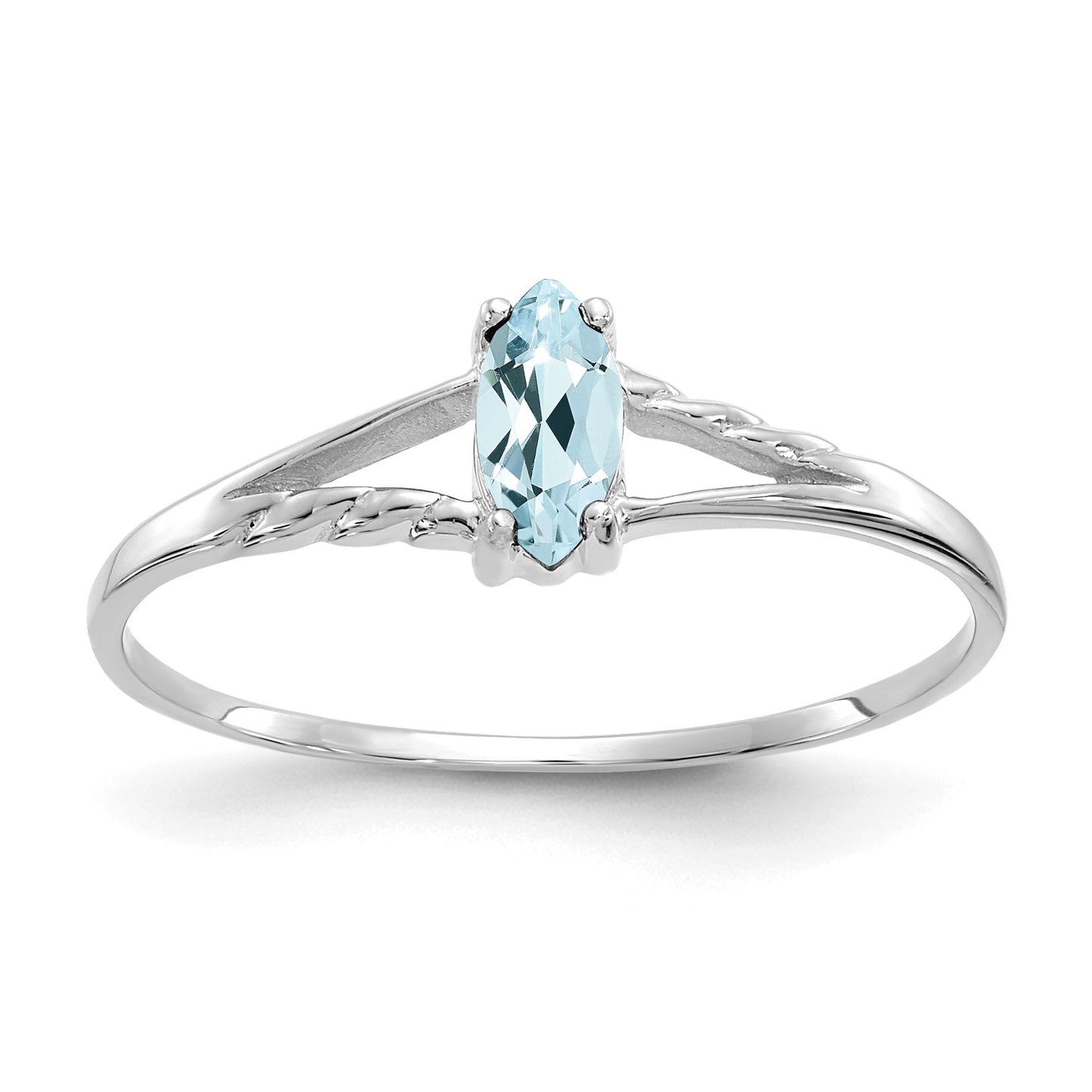 14k White Gold 6x3 Marquise Aquamarine Birthstone Ring