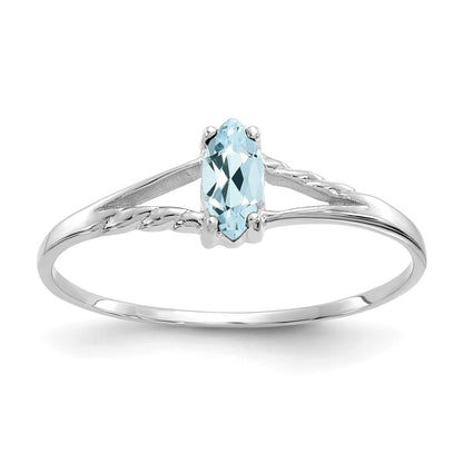 14k White Gold 6x3 Marquise Aquamarine Birthstone Ring
