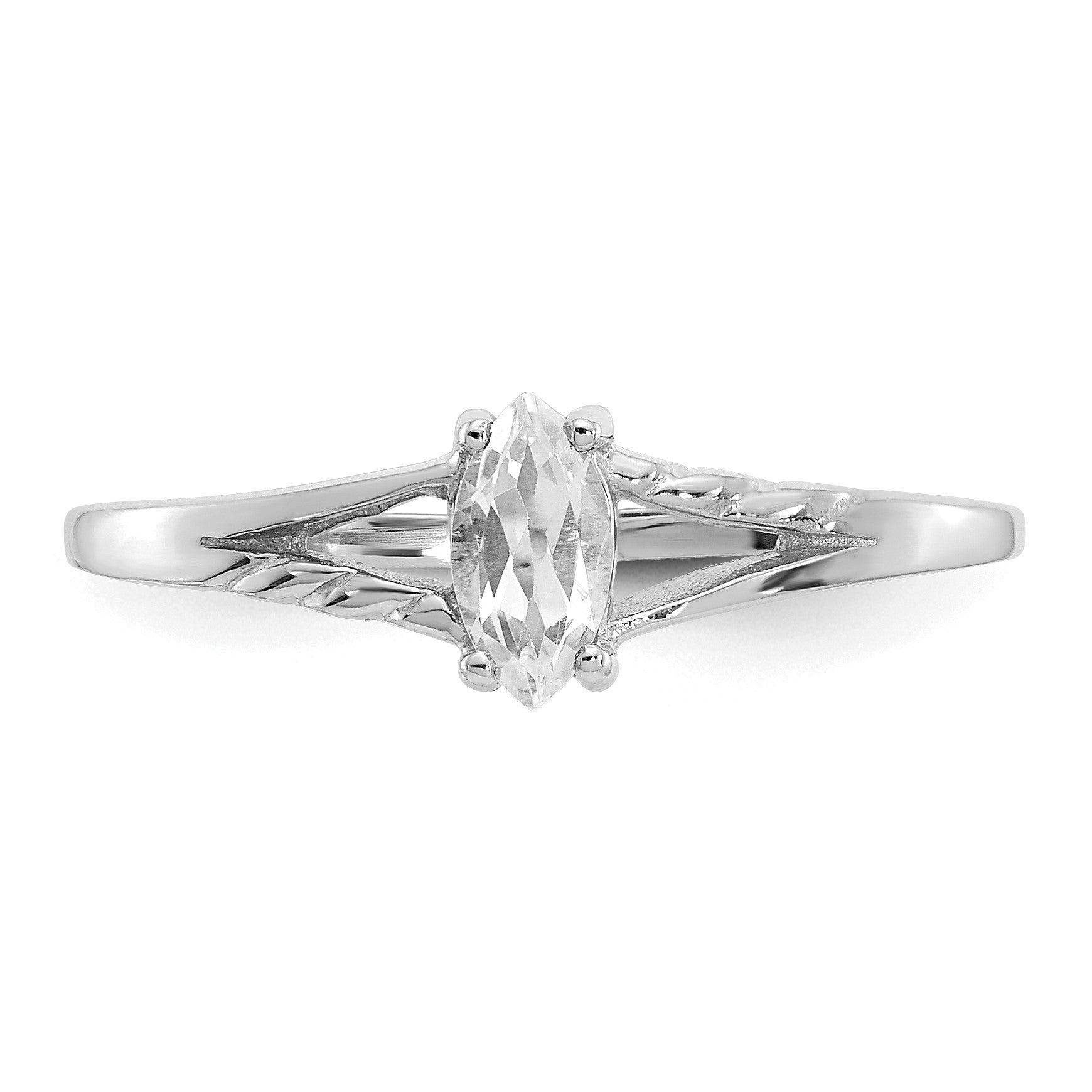 14k White Gold 6x3 Marquise White Topaz Birthstone Ring