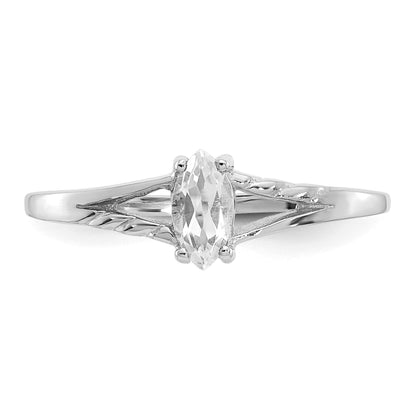 14k White Gold 6x3 Marquise White Topaz Birthstone Ring