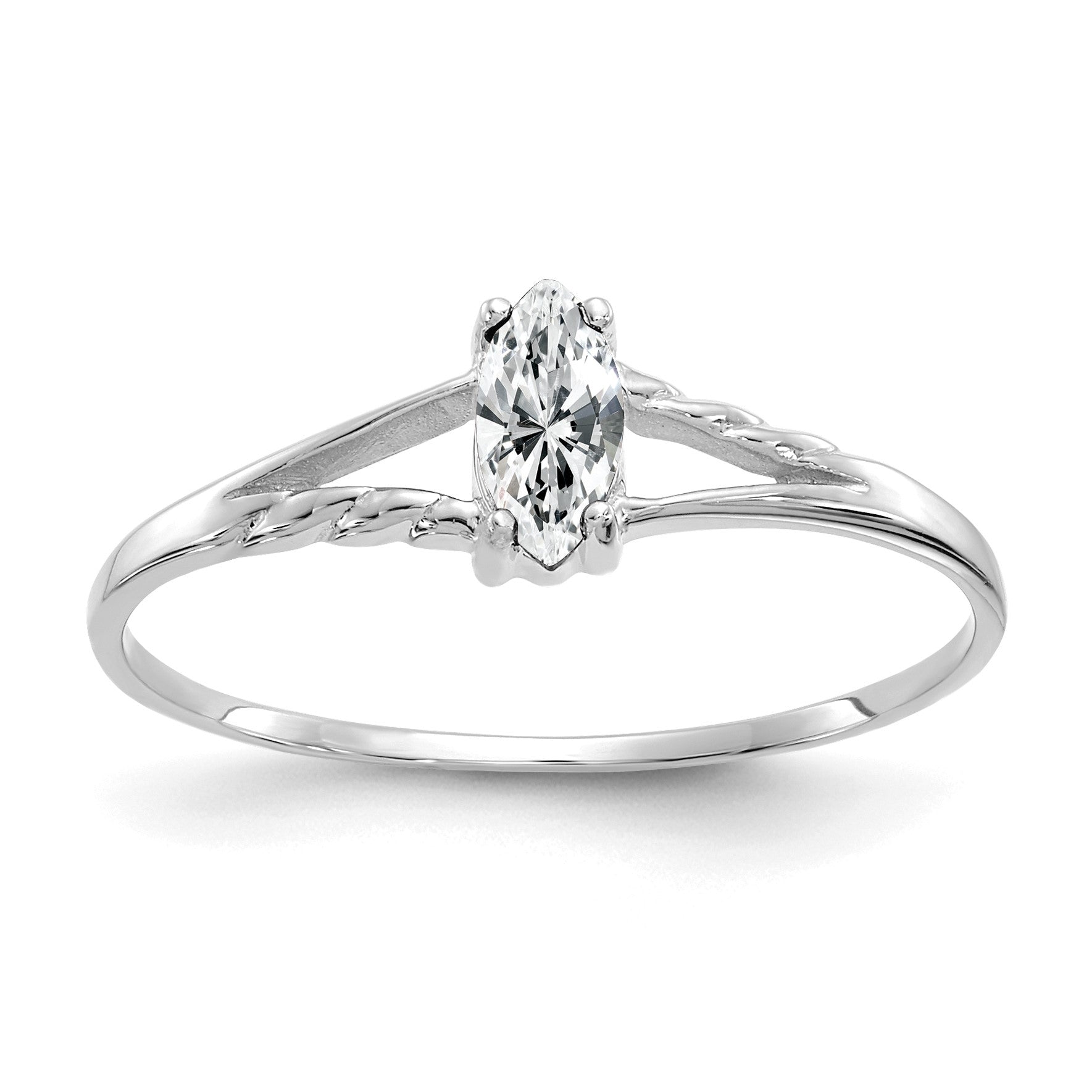 14k White Gold 6x3 Marquise White Topaz Birthstone Ring
