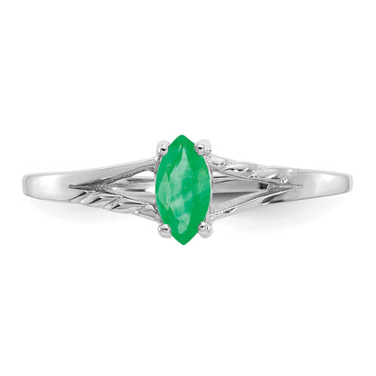 14k White Gold 6x3 Marquise Emerald Birthstone Ring