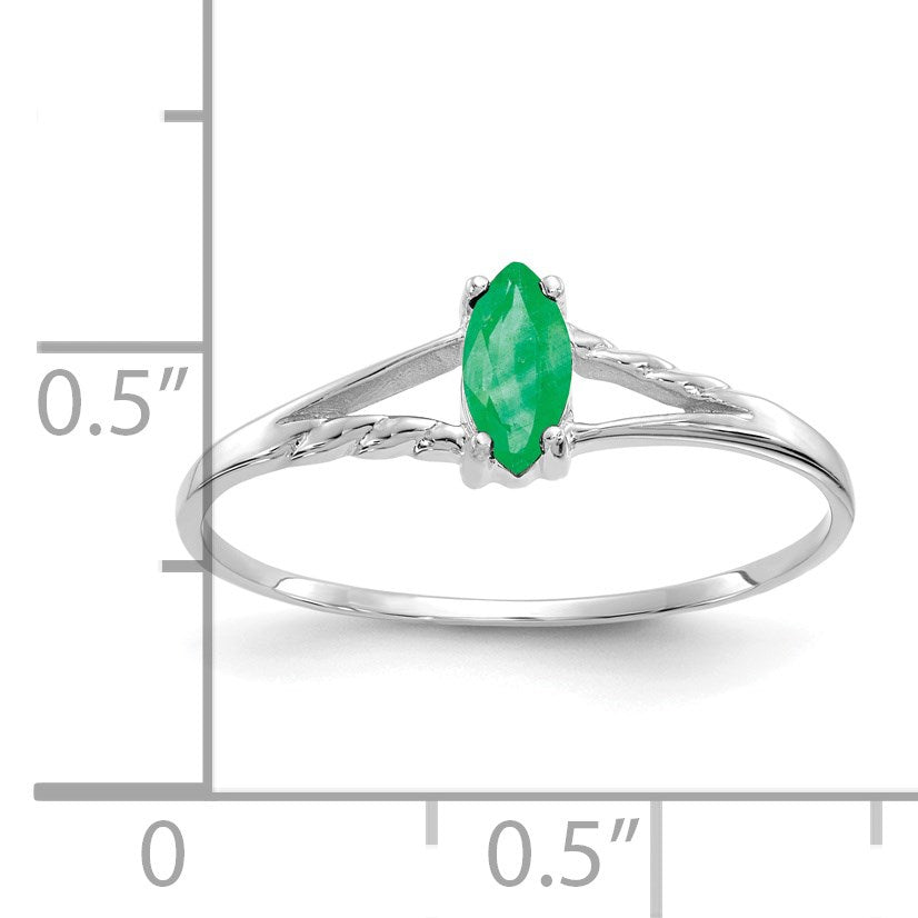 14k White Gold 6x3 Marquise Emerald Birthstone Ring