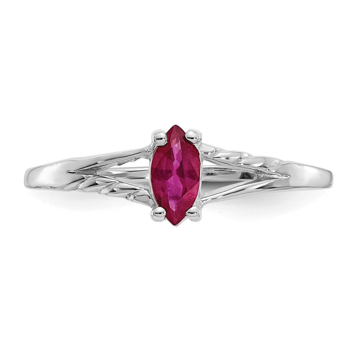 14k White Gold 6x3 Marquise Ruby Birthstone Ring