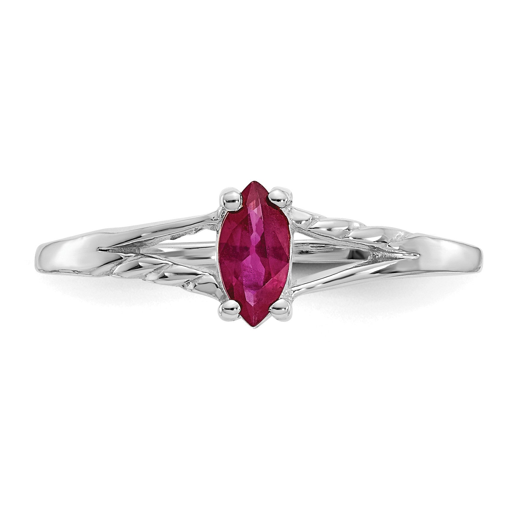 14k White Gold 6x3 Marquise Ruby Birthstone Ring