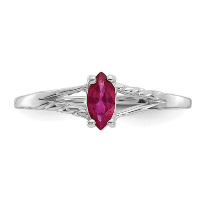 14k White Gold 6x3 Marquise Ruby Birthstone Ring