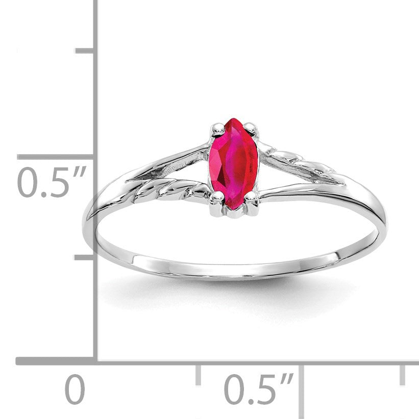 14k White Gold 6x3 Marquise Ruby Birthstone Ring