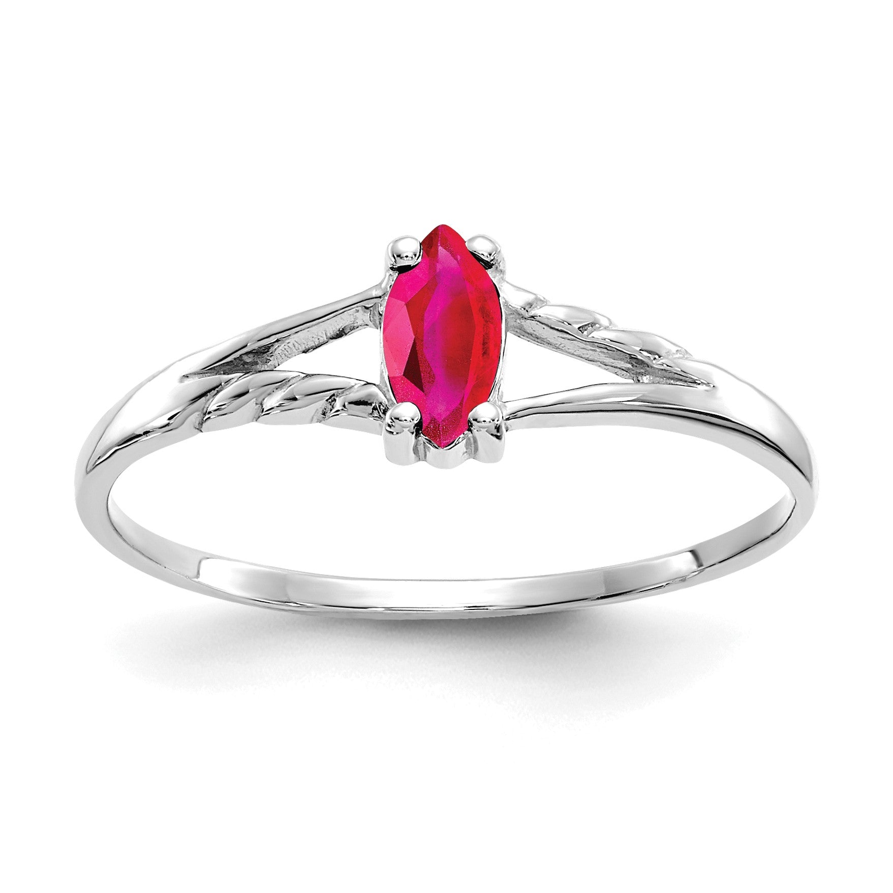 14k White Gold 6x3 Marquise Ruby Birthstone Ring