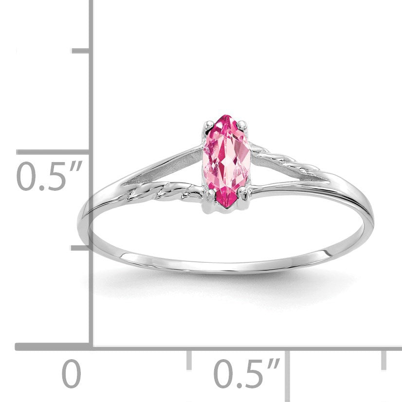 14k White Gold 6x3 Marquise Pink Tourmaline Birthstone Ring