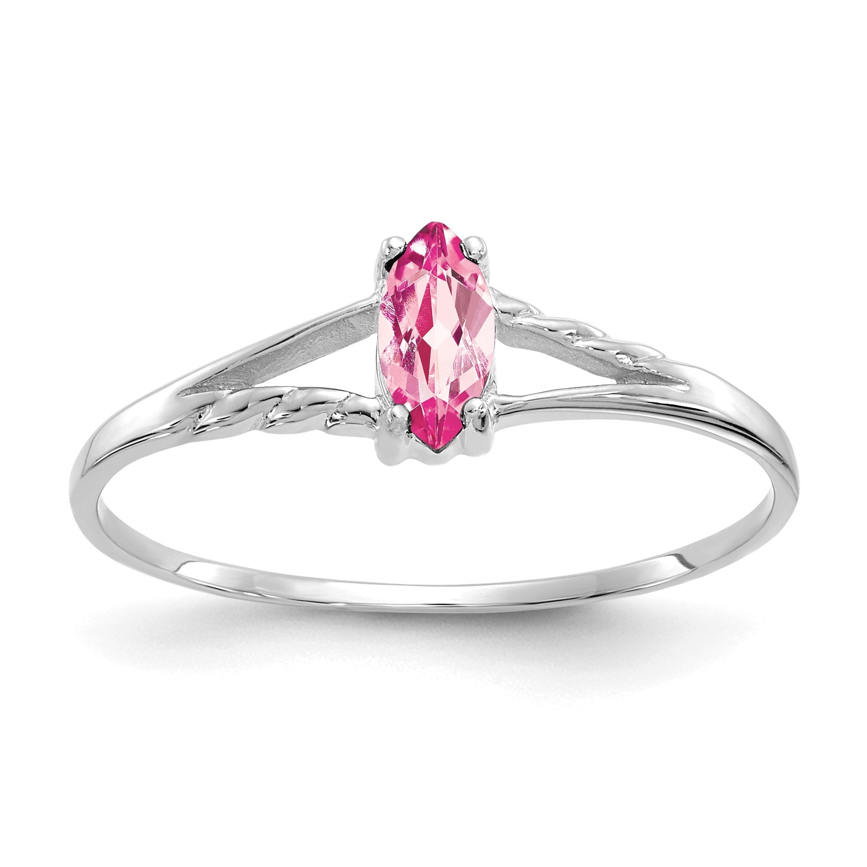 14k White Gold 6x3 Marquise Pink Tourmaline Birthstone Ring