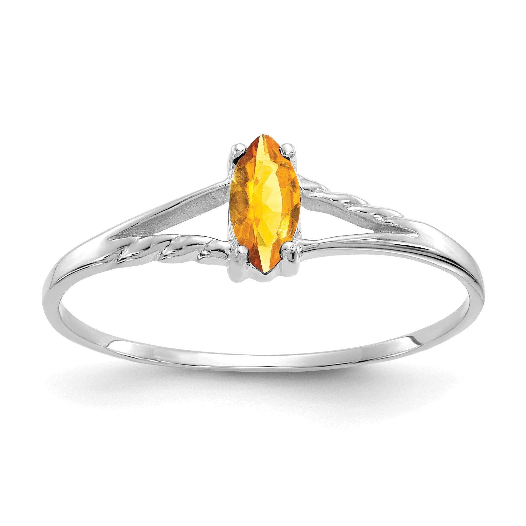14k White Gold 6x3 Marquise Citrine Birthstone Ring