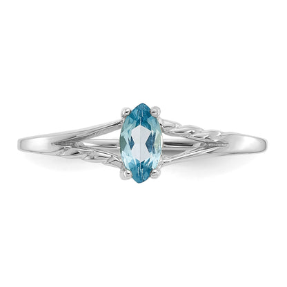 14k White Gold 6x3 Marquise Blue Topaz Birthstone Ring