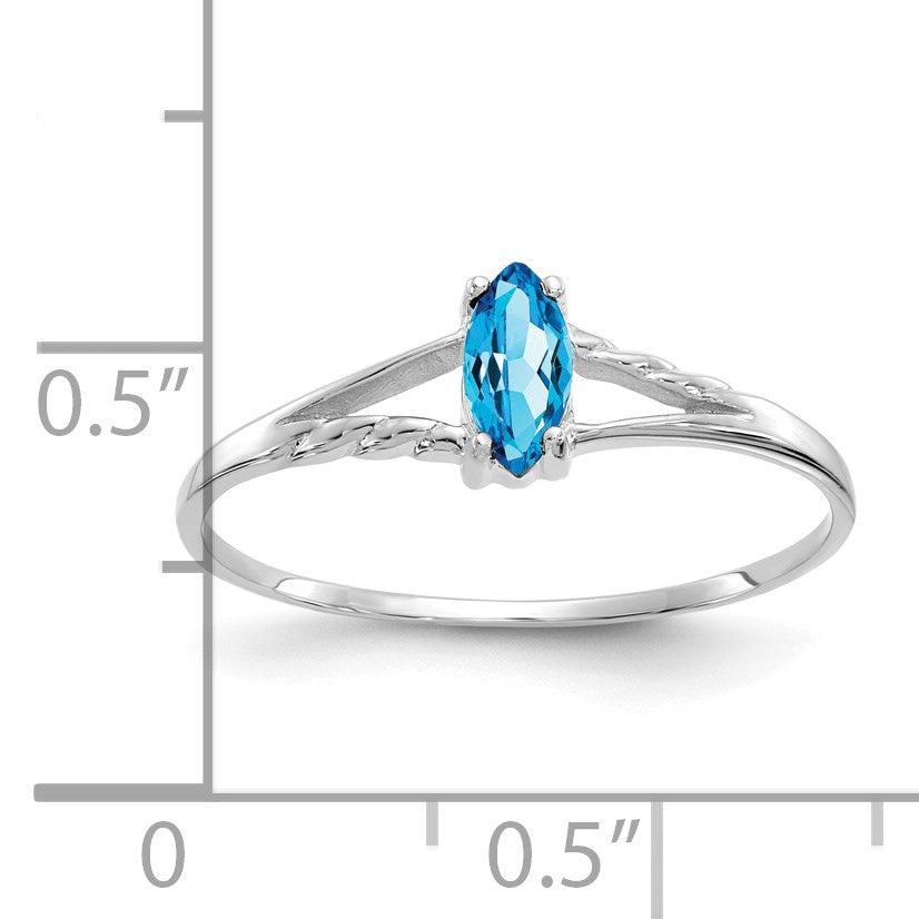 14k White Gold 6x3 Marquise Blue Topaz Birthstone Ring