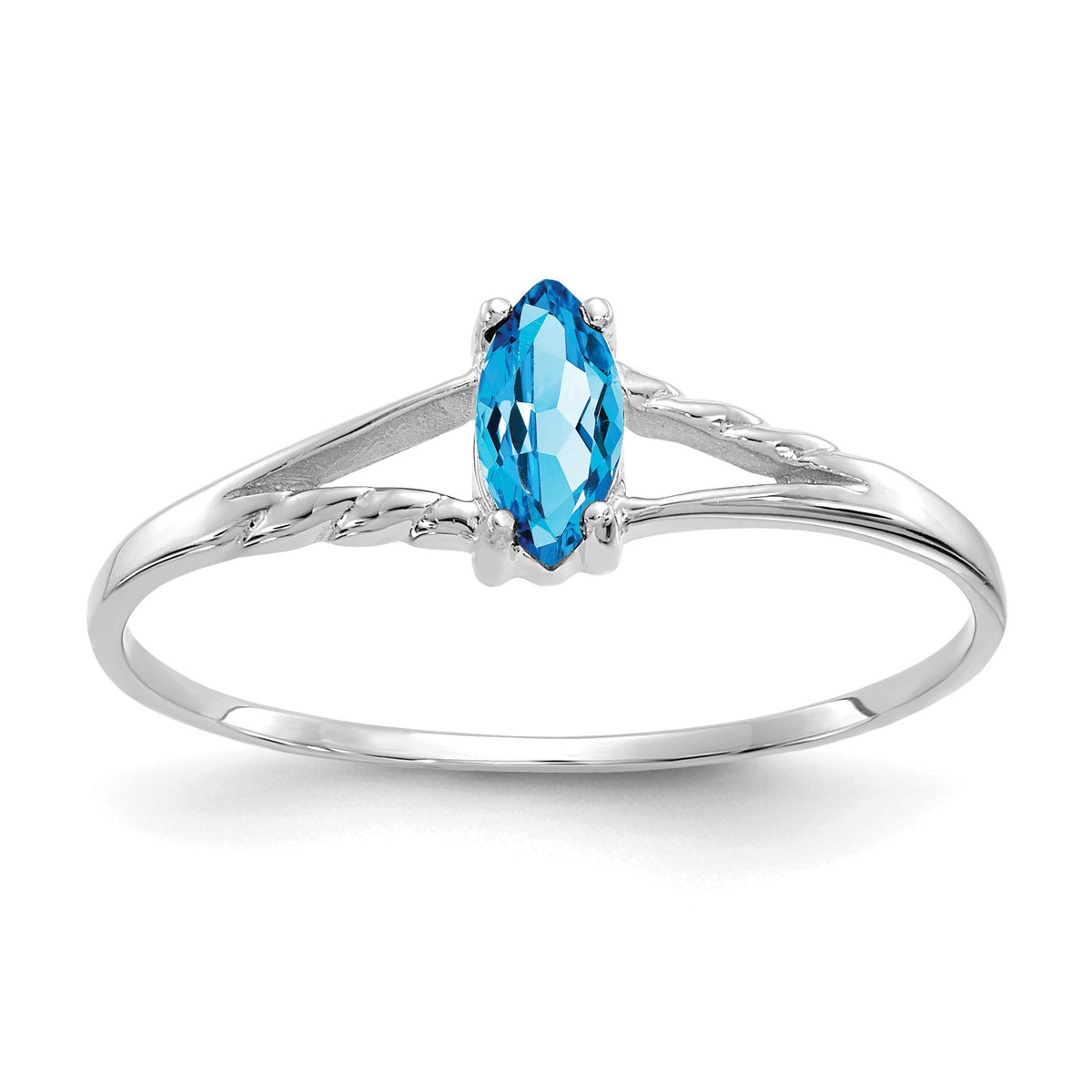 14k White Gold 6x3 Marquise Blue Topaz Birthstone Ring