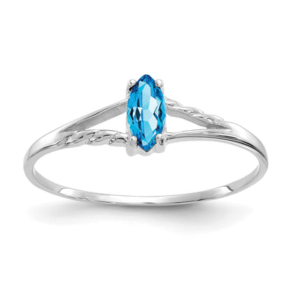 14k White Gold 6x3 Marquise Blue Topaz Birthstone Ring