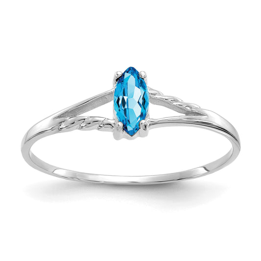 14k White Gold 6x3 Marquise Blue Topaz Birthstone Ring