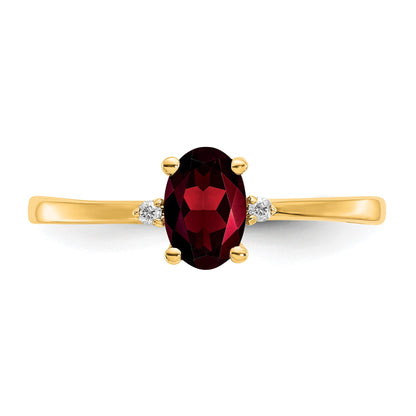 14k Diamond and 6x4 Oval Garnet Birthstone Ring