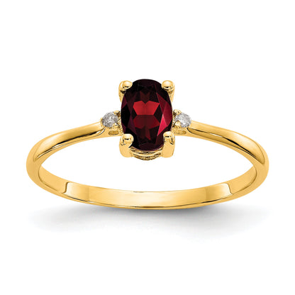 14k Diamond and 6x4 Oval Garnet Birthstone Ring
