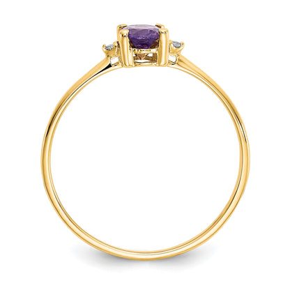 14k Diamond and 6x4 Oval Amethyst Birthstone Ring