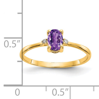 14k Diamond and 6x4 Oval Amethyst Birthstone Ring