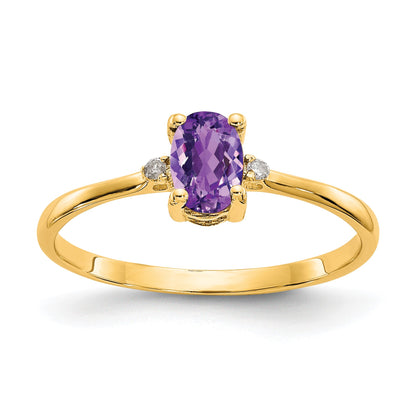 14k Diamond and 6x4 Oval Amethyst Birthstone Ring