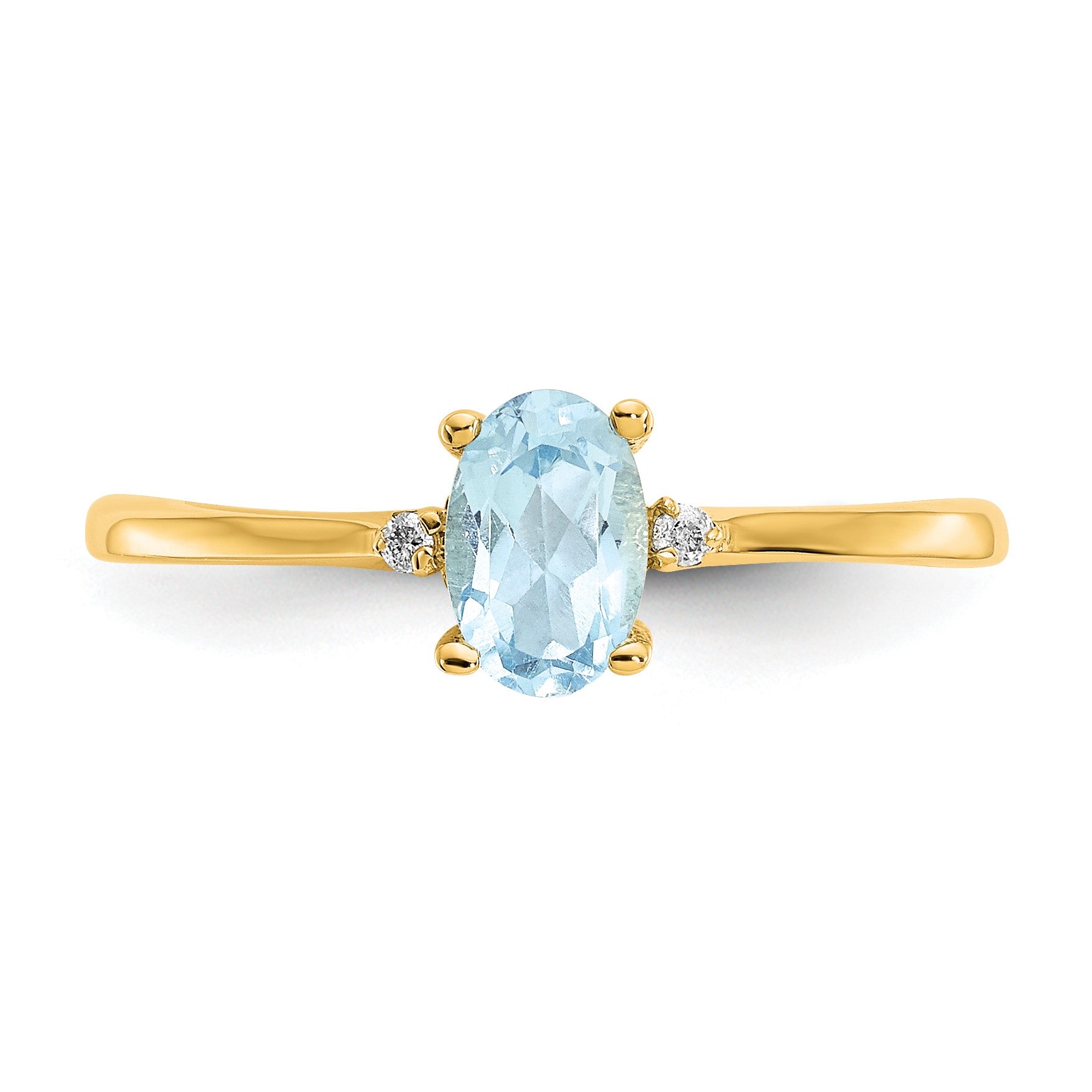 14k Diamond and 6x4 Oval Aquamarine Birthstone Ring