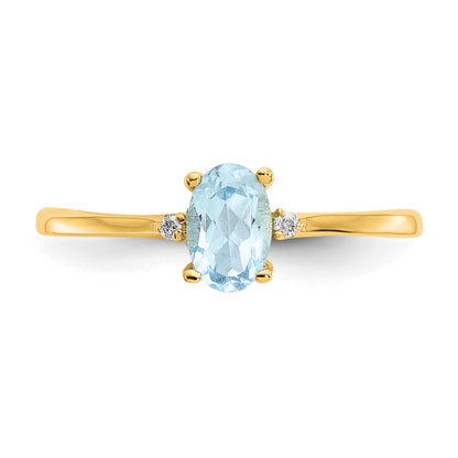 14k Diamond and 6x4 Oval Aquamarine Birthstone Ring