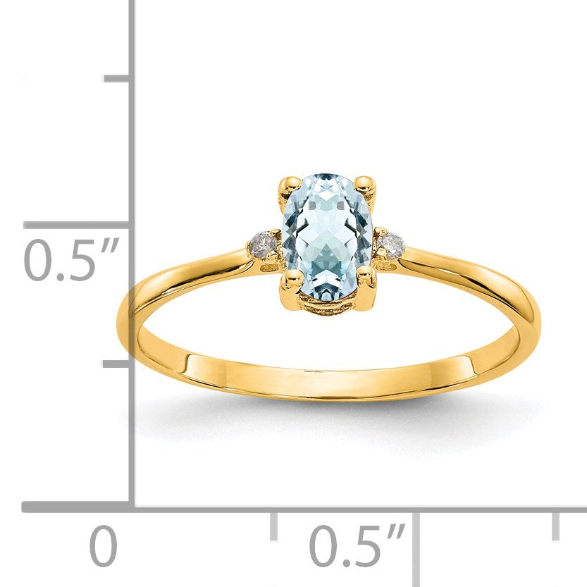 14k Diamond and 6x4 Oval Aquamarine Birthstone Ring