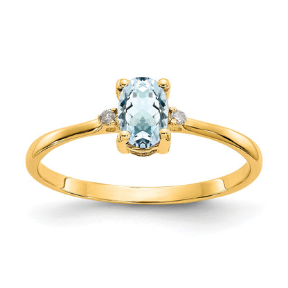 14k Diamond and 6x4 Oval Aquamarine Birthstone Ring