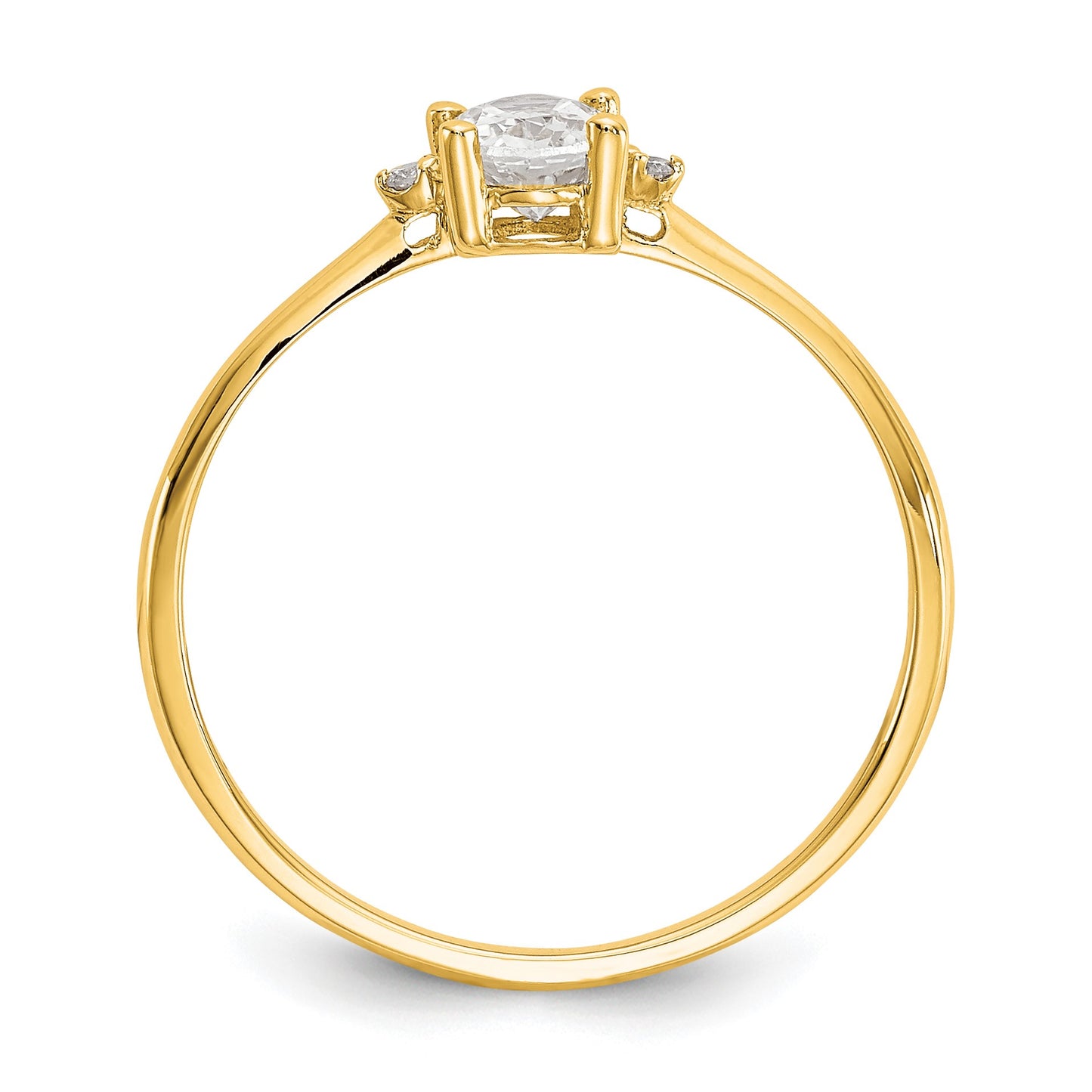 14k Diamond and 6x4 Oval White Topaz Birthstone Ring