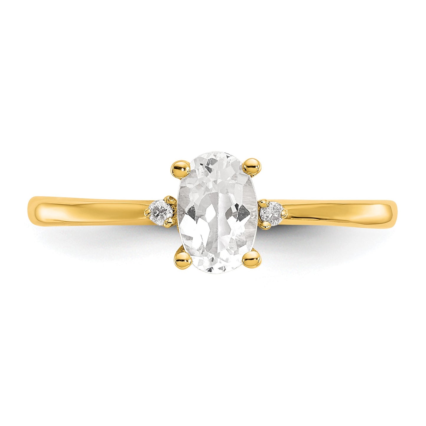 14k Diamond and 6x4 Oval White Topaz Birthstone Ring