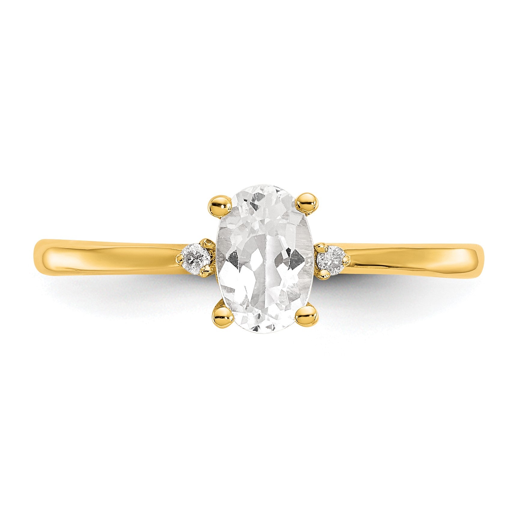 14k Diamond and 6x4 Oval White Topaz Birthstone Ring