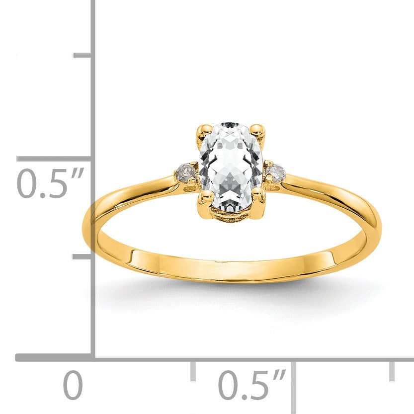 14k Diamond and 6x4 Oval White Topaz Birthstone Ring