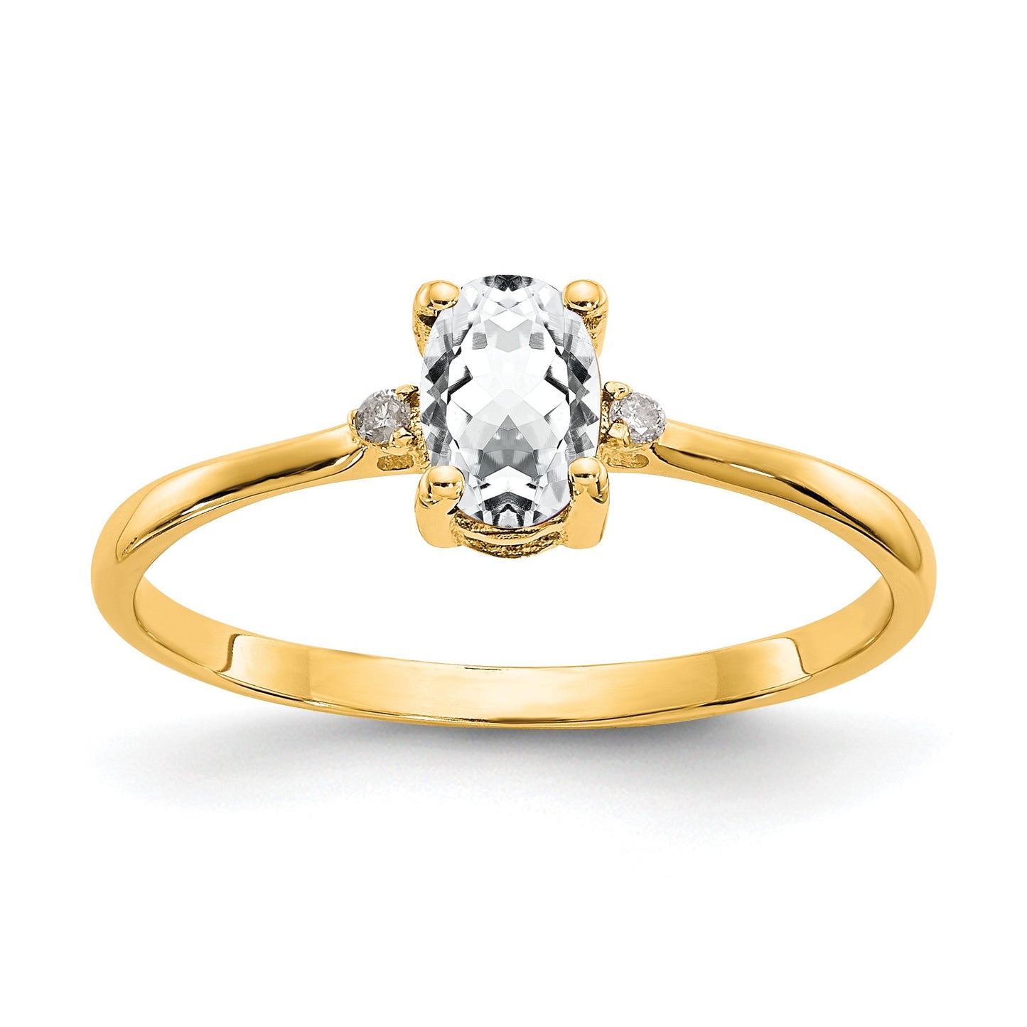 14k Diamond and 6x4 Oval White Topaz Birthstone Ring