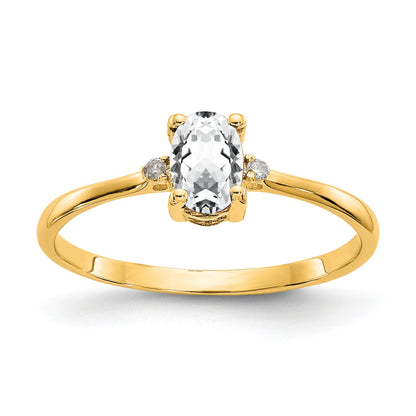 14k Diamond and 6x4 Oval White Topaz Birthstone Ring