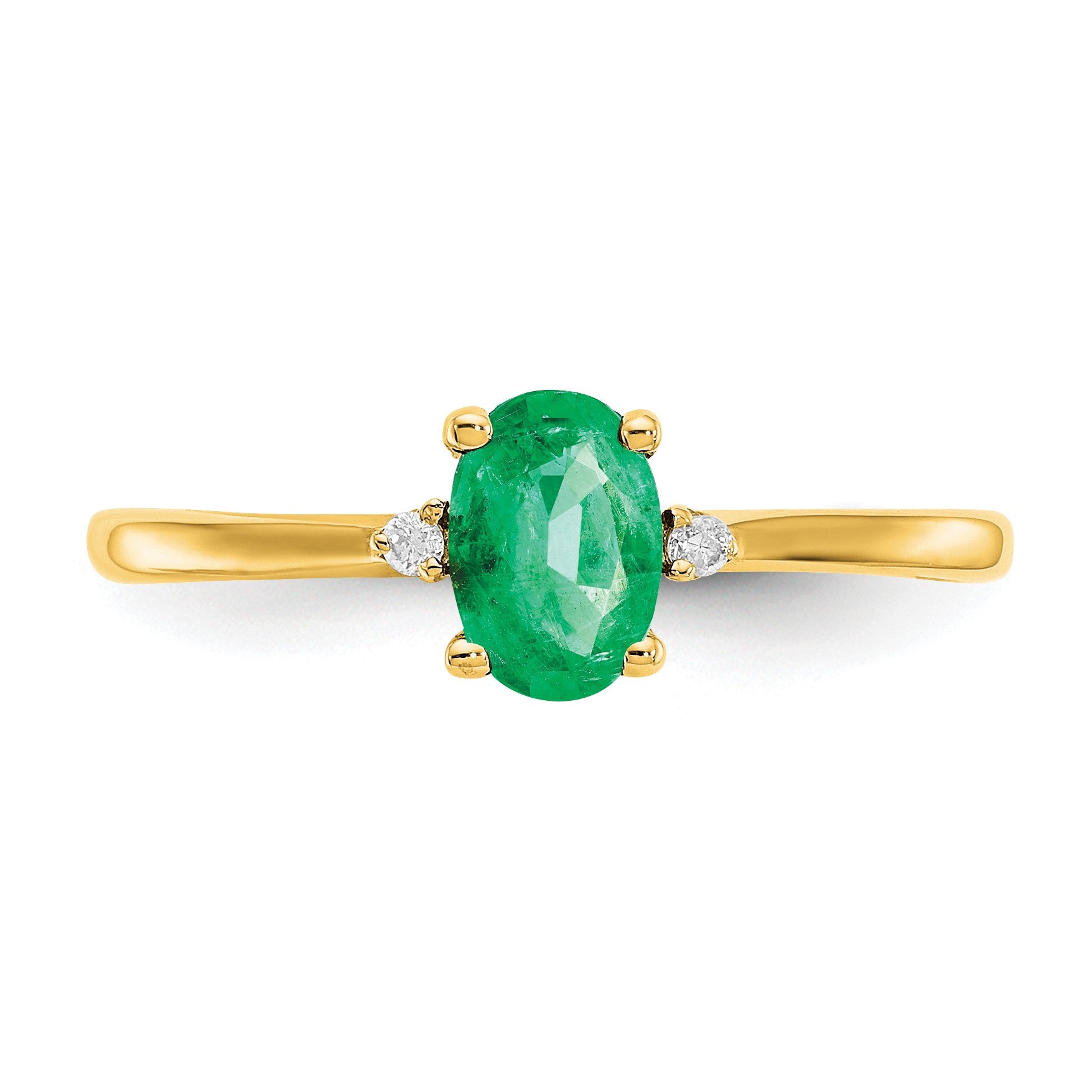 14k Diamond and 6x4 Oval Emerald Birthstone Ring