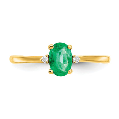 14k Diamond and 6x4 Oval Emerald Birthstone Ring